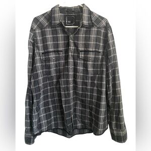 Buckle men’s plaid long sleeve black shirt size large